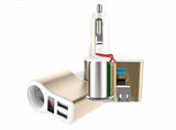 Car Charger with Triple Socket Output -2 USB, 1 cigarette lighter socket