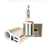 Car Charger with Triple Socket Output -2 USB, 1 cigarette lighter socket