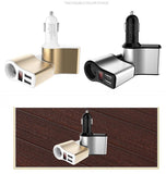 Car Charger with Triple Socket Output -2 USB, 1 cigarette lighter socket